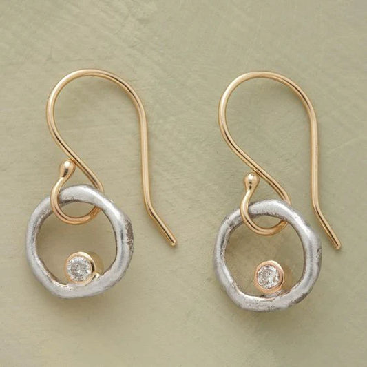Retro Gold and Silver Earrings with Zirconia Stones